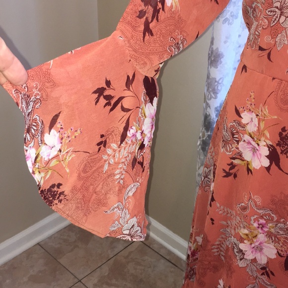 WONDERLY BOHO SHEER FLORAL WRAP DRESS - Picture 8 of 11